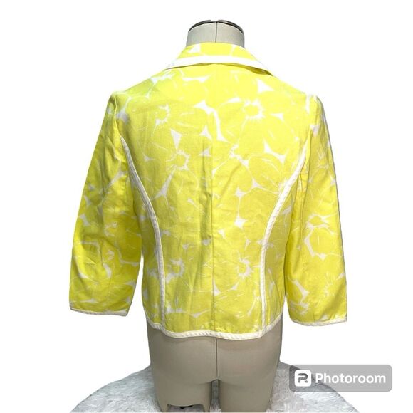 Chico's Optic Ceylon Yellow White Floral Open Front Jacket Blazer Size 1 - Picture 2 of 8